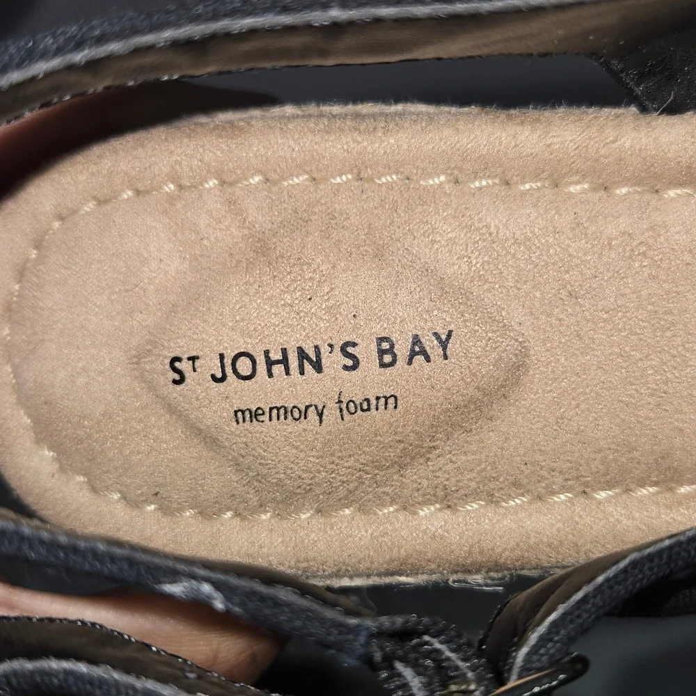 St Johns Bay SJB Lindy Black Wedge Sandal Memory Foam Espadrille 9M 106-1682
